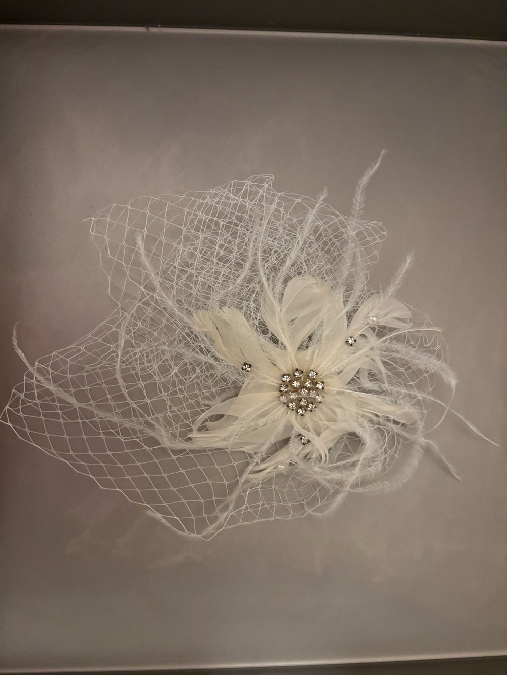 Ivory Feather Flower Bridal Fascinator with Veil